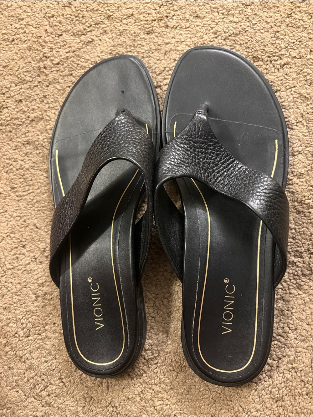 Vionic Black Leather Cross-Strap Sandals